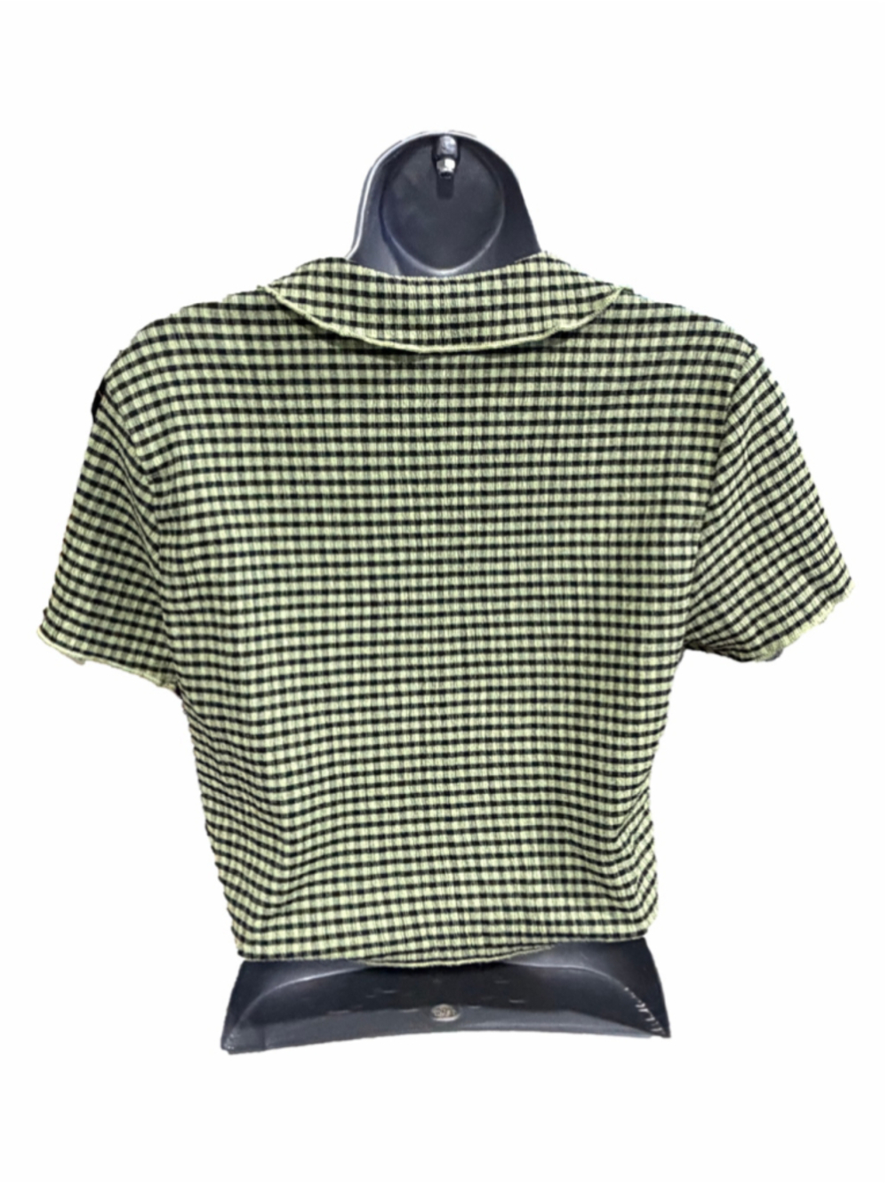 18. Women's Dazy Button Down Shirt Size L Green Black Striped Collared Top - Picture 5 of 6